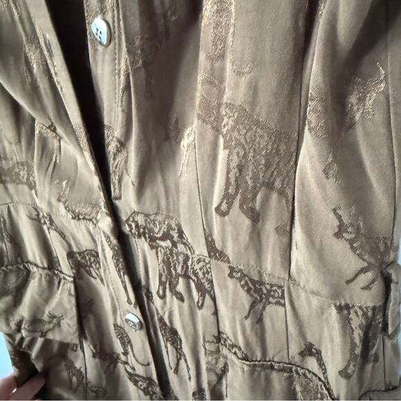Zara Midi Dress Small Brown‎ Animal Print Metallic Safari Button-Up Shirtdress S - Picture 9 of 11